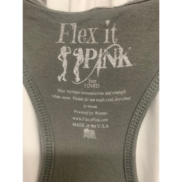 Flex it Pink “Outsider” Graphic Racerback Tank Top Gray Women’s Size Loved - Picture 4 of 4